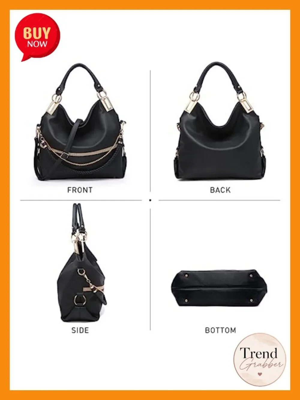 Large Hobo Bag with Rhinestone Accents Vegan Leather Tote Shoulder Handbag